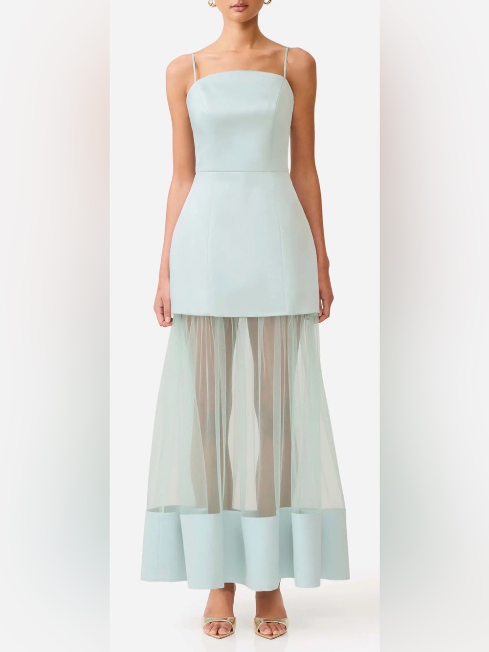 Elliatt Pale Mint Sheer-Panel Evening Dress